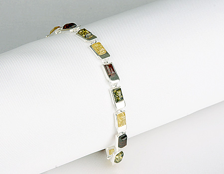 Bracelet ambre multicolore et argent 925/1000